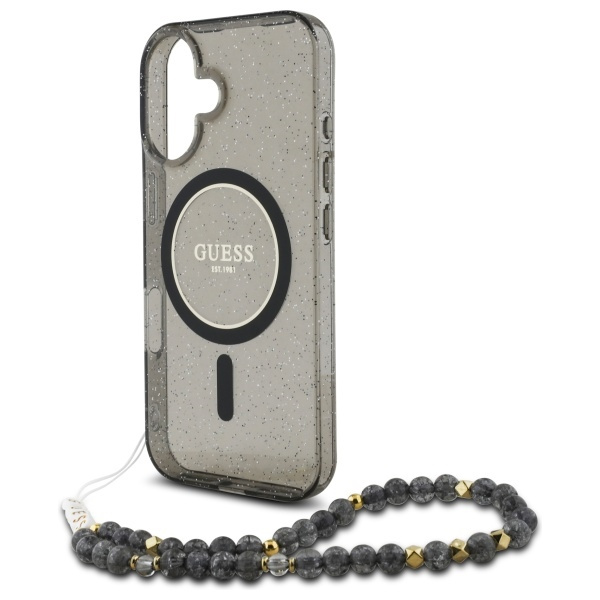Guess GUHMP16SHGCRELSK iPhone 166.1" czarny/czarny hardcase IML Glitter With Pearl Strap MagSafe