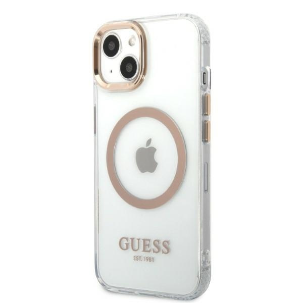 Guess GUHMP13MHTRMD iPhone 13 / 14 / 15 6.1" złoty/gold hard case Metal Outline Magsafe