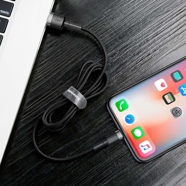 Baseus Cafule Cable wytrzymały nylonowy kabel przewód USB / Lightning QC3.0 1.5A 2M czarny (CALKLF-CG1)