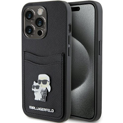Etui Karl Lagerfeld Saffiano Cardslot Karl&Choupette Metal Pin do iPhone 15 Pro - czarne