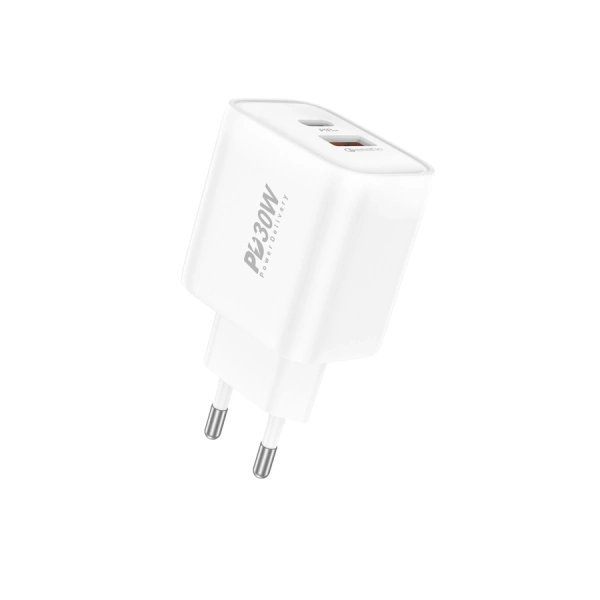 FONENG wall charger EU52 PD 30W 1xUSB-C + 1xUSB QC3.0 White