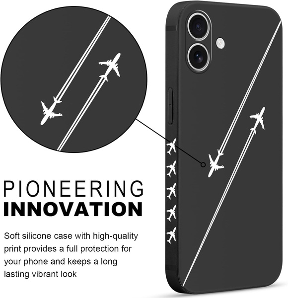 Etui silikonowe Pnakqil iPhone 17 Air, czarne, nadruk samoloty pudełko
