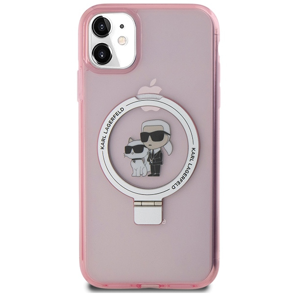 Etui Karl Lagerfeld Ring Stand Karl&Choupettte MagSafe na iPhone 11 / Xr - różowe