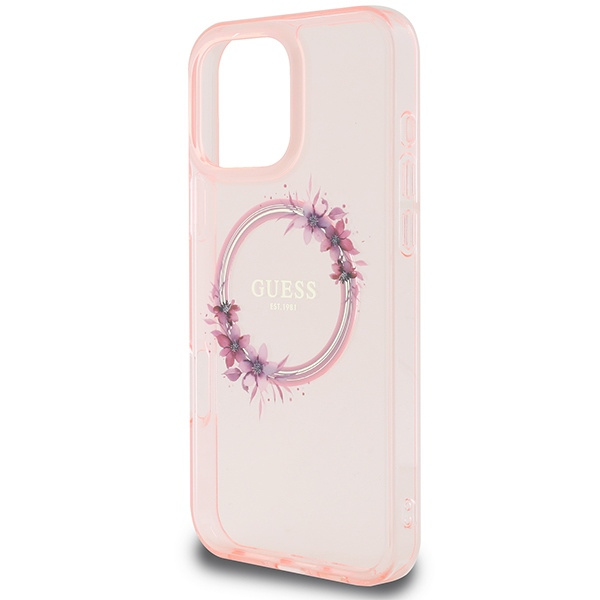 Guess GUHMP16XHFWFCP iPhone 16 Pro Max6.9" różowy/pink hardcase IML Flowers Wreath MagSafe