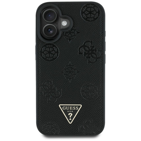 Etui Guess Grained Hot Stamp Peony       Triangle Logo MagSafe do iPhone 16 czarny