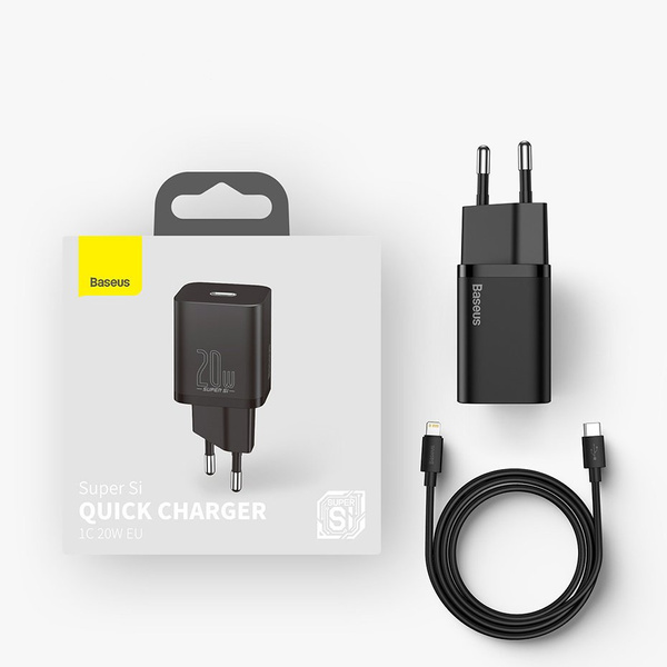 BASEUS SUPER SI 1C FAST WALL CHARGER USB TYPE C 20 W POWER DELIVERY + USB TYPE C - LIGHTNING CABLE 1 M WHITE (TZCCSUP-B02)