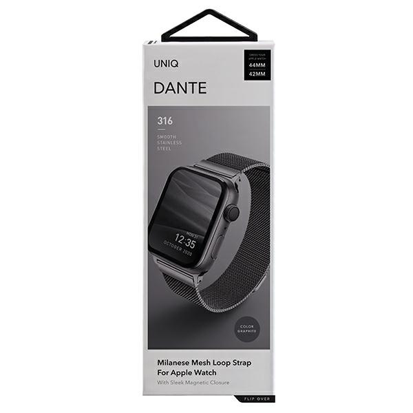 Pasek Uniq Dante Stainless Steel na Apple Watch 1/2/3/4/5/6/7/8/SE/SE2 42/44/45mm - grafitowy