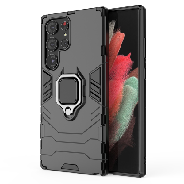 RING ARMOR CASE FOR SAMSUNG GALAXY S23 ULTRA ARMORED COVER MAGNETIC RING HOLDER BLACK