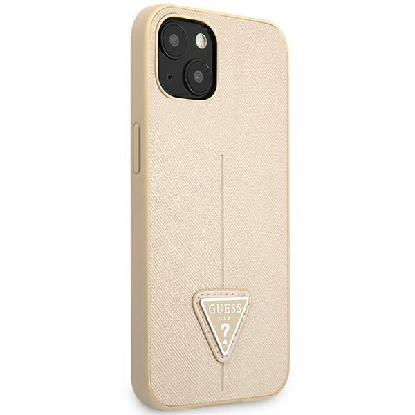 Guess GUHCP14SPSATLE iPhone 14 / 15 / 13 6.1" beżowy/beige hardcase SaffianoTriangle Logo