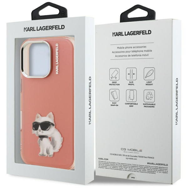 Etui Karl Lagerfeld IML Aquarelle Choupette & Logo do iPhone 16 Pro różowy
