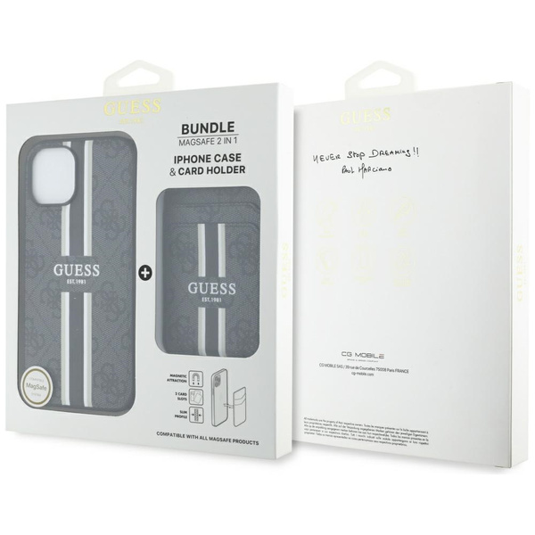 Etui Guess 4G Stripes z portfelem        Magsafe do iPhone 15 czarny