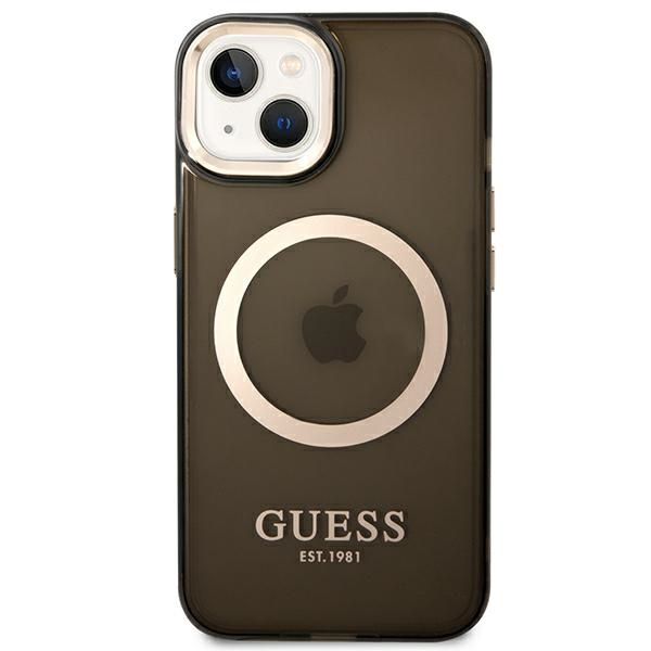 Guess GUHMP14MHTCMK iPhone 14 Plus / 15 Plus 6.7" czarny/black hard case Gold Outline Translucent MagSafe