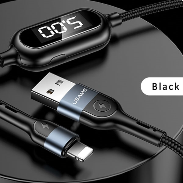 USAMS Kabel pleciony U48 lightning 1,2m 2A Fast Charging LED czarny/black SJ423USB01 (US-SJ423)