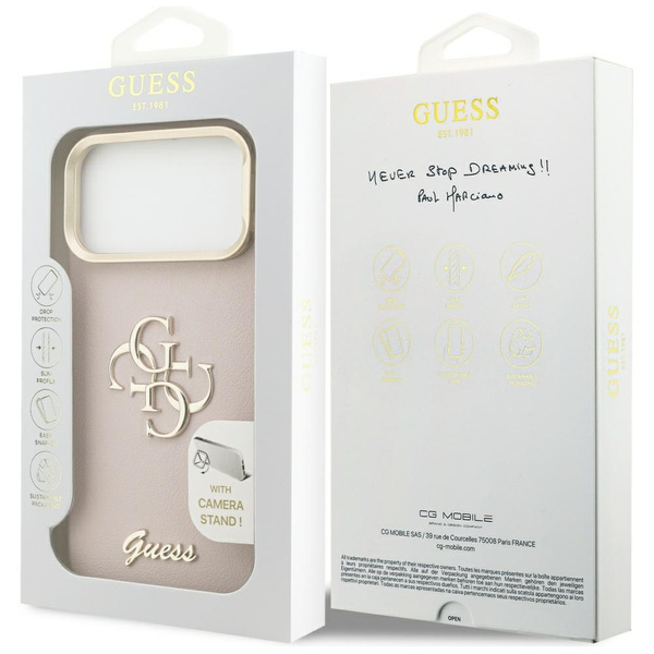 Etui Guess Grained Big 4G & Stand Camera do iPhone 17 Pro Max różowy