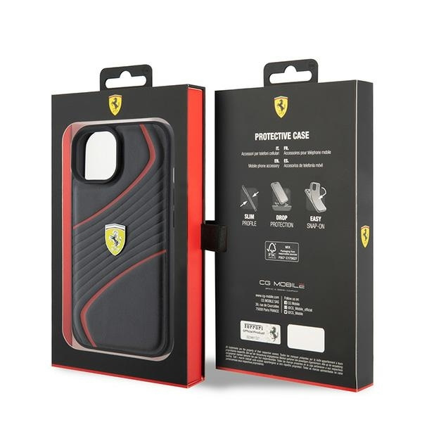 Etui Ferrari Twist Metal Logo do iPhone 15 - czarne