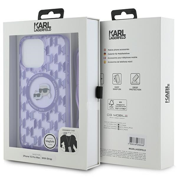 KARL LAGERFELD KLHMP15XHCKCKLCU IPHONE 15 PRO MAX 6.7" PURPLE/PURPLE HARDCASE IML CROSSBODY MONOGRAM KARL & CHOUPETTE HEAD MAGSAFE