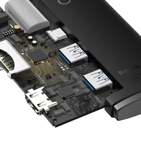 Baseus Lite Series multifunctional USB Type C HUB - 2 x USB 3.0 / USB Type C / HDMI 1.4 / SD/TF OTG black (WKQX050001)