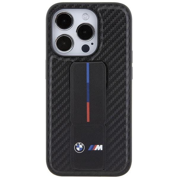 BMW Grip Stand Smooth & Carbon case for iPhone 15 Pro - black