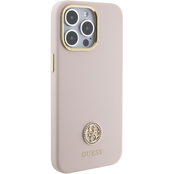 Guess GUHCP15XM4DGPP iPhone 15 Pro Max 6.7" jasnoróżowy/pink hardcase Silicone Logo Strass 4G