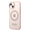 Guess GUHMP13MHTCMP iPhone 13 / 14 / 15 6.1" różowy/pink hard case Gold Outline Translucent MagSafe