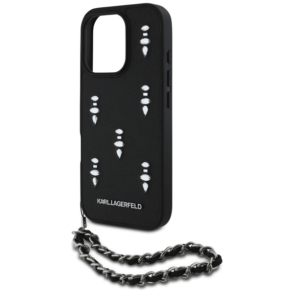 Etui Karl Lagerfeld Saffiano Crystals    w/Chain do iPhone 16 Pro czarny