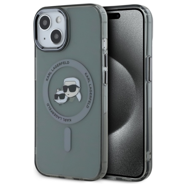 Karl Lagerfeld KLHMP15SHLSKCK iPhone 15   6.1" czarny/black hardcase IML Metal Karl&Choupette Head MagSafe