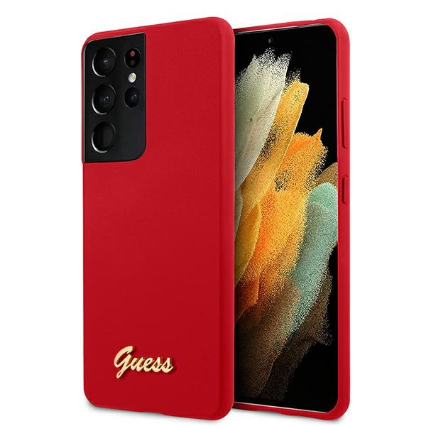 Guess GUHCS21LLSLMGRE S21 Ultra G998czerwony/red hardcase Silicone Script Metal Logo