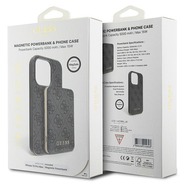 Zestaw Guess GUBPM5P13X4GEMGK iPhone13 Pro Max 6.7" hardcase + Powerbank 5000mAh MagSafe czarny/black 4G Metal Logo
