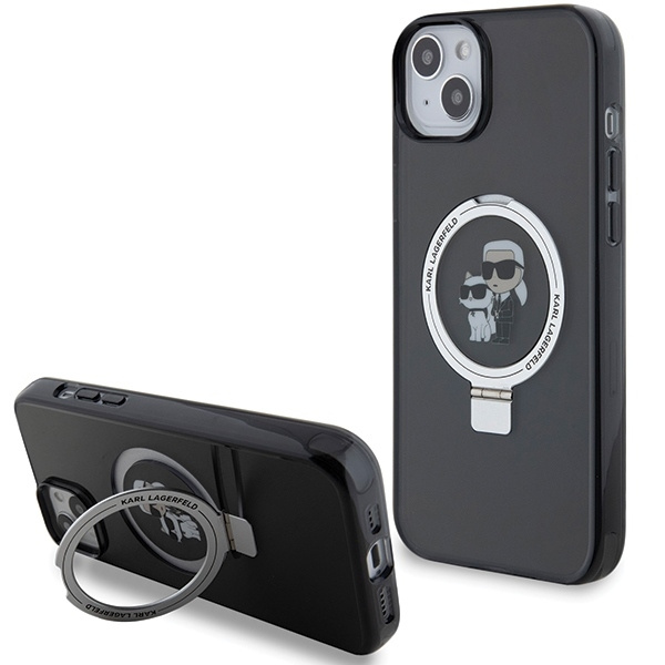 Etui Karl Lagerfeld Ring Stand Karl&Choupettte MagSafe do iPhone 15 Plus - czarne