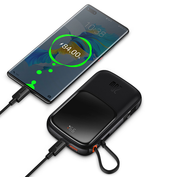 Baseus Qpow power bank 10000mAh built-in USB Type-C cable 22.5W Quick Charge SCP AFC FCP white (PPQD020102)