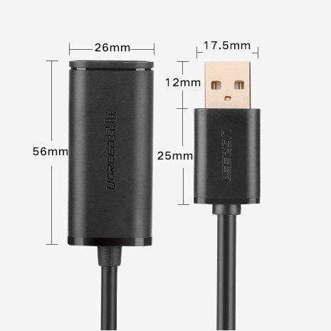 UGREEN ACTIVE CABLE USB 2.0 EXTENSION CABLE 480 MBPS 5 M BLACK (US121 10319)
