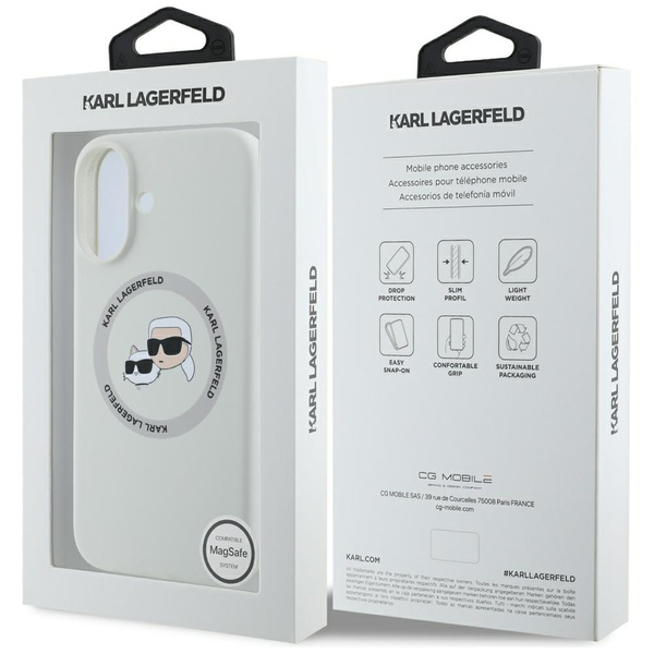 Etui Karl Lagerfeld Silicone Double       Heads And Circle MagSafe do iPhone 16 beżowy