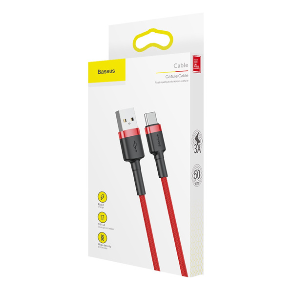 Baseus Cafule USB-A / USB-C QC 3.0 3A 0.5 m cable - red