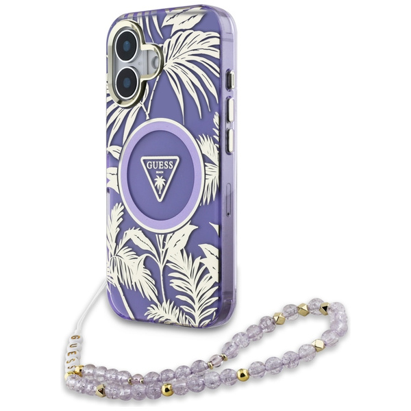 Etui Guess Palm Trees Triangle Pearl     Strap MagSafe do iPhone 16 fioletowy