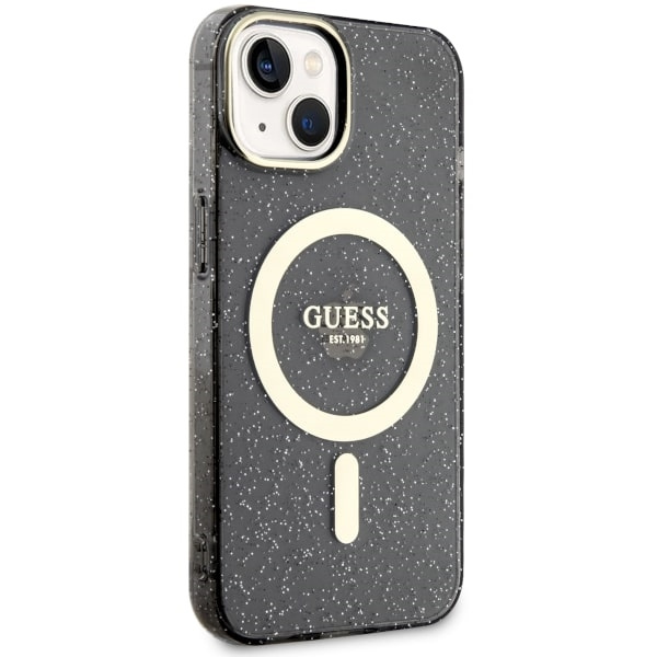Guess GUHMP14MHCMCGK iPhone 14 Plus/ 15 Plus 6.7" czarny/black hardcase Glitter Gold MagSafe