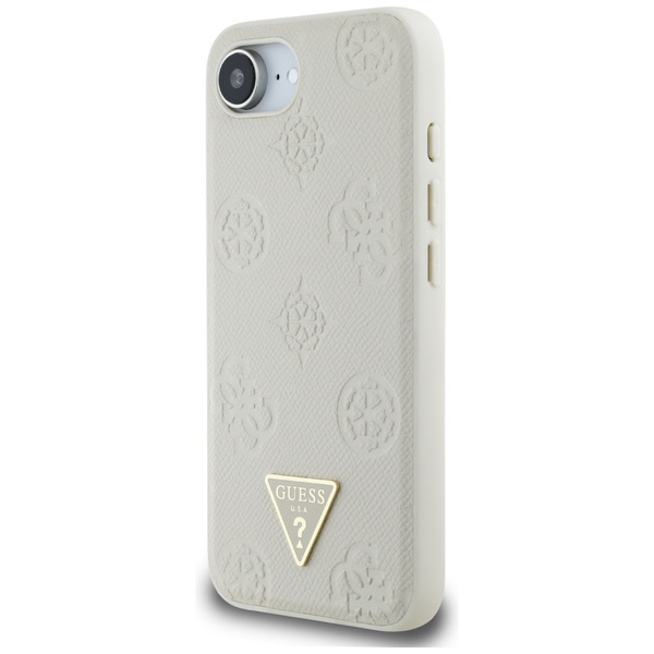 Etui Guess Grained Hot Stamp Peony       Triangle Logo MagSafe do iPhone 16e beżowy