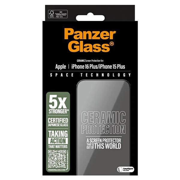 PanzerGlass Ceramic Screen Protector iPhone 16 Plus / 15 Plus 6.7" Ultra-Wide Fit 2855