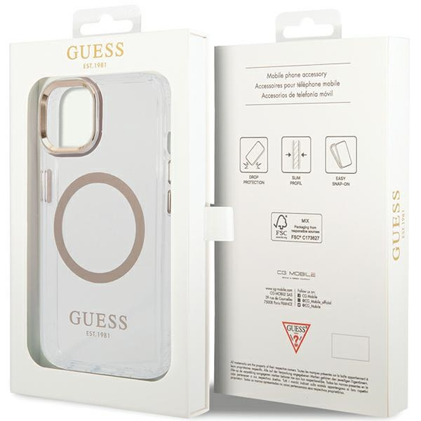 Guess GUHMP15MHTRMD iPhone 15 Plus/ 14 Plus 6.7" złoty/gold hard case Metal Outline Magsafe