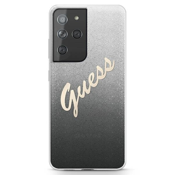 GUESS GUHCS21LPCUGLSBK S21 ULTRA G998 CZARNY/BLACK HARDCASE GLITTER GRADIENT SCRIPT