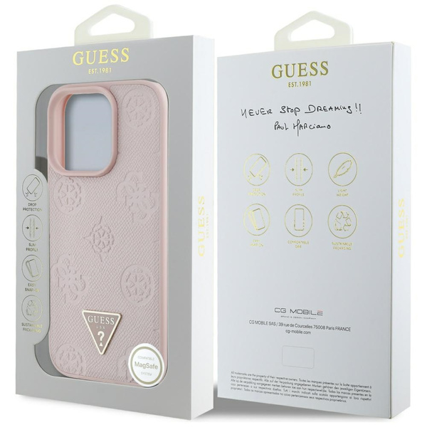 Etui Guess Grained Hot Stamp Peony       Triangle Logo MagSafe do iPhone 16 Pro Max różowy