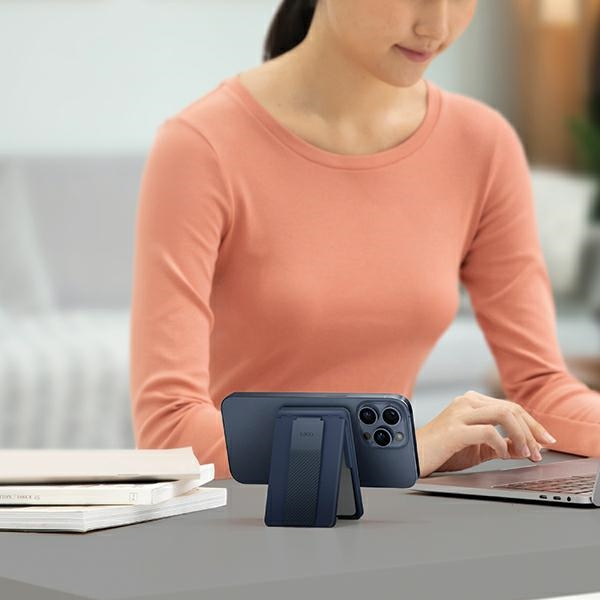 Uniq Heldro ID magnetic wallet with support and band - navy blue
