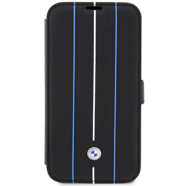 Etui BMW Leather Stamp Blue Lines na iPhone 14 Pro Max - czarne