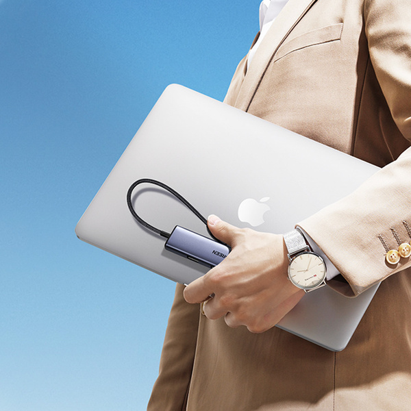 Ugreen adapter konwerter HUB 5w1 USB C - 3x USB 3.0 / HDMI / RJ45 szary (CM475)