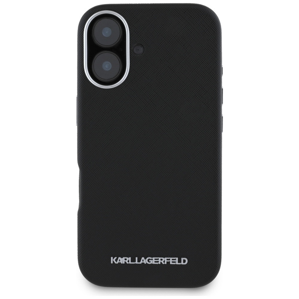 Etui Karl Lagerfeld Saffiano Full         Wrapped Elongated Metal Logo MagSafe do iPhone 16 czarny