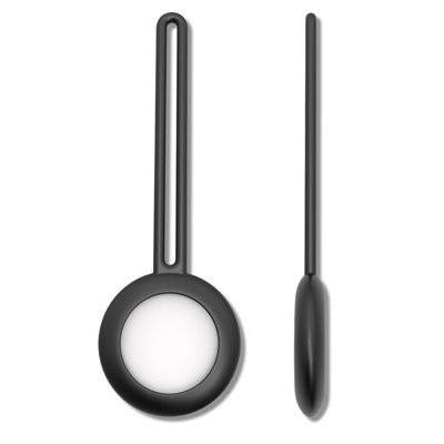 SILICONE ELASTIC CASE KEY RING PENDANT FOR APPLE AIRTAG LOCATOR BLACK