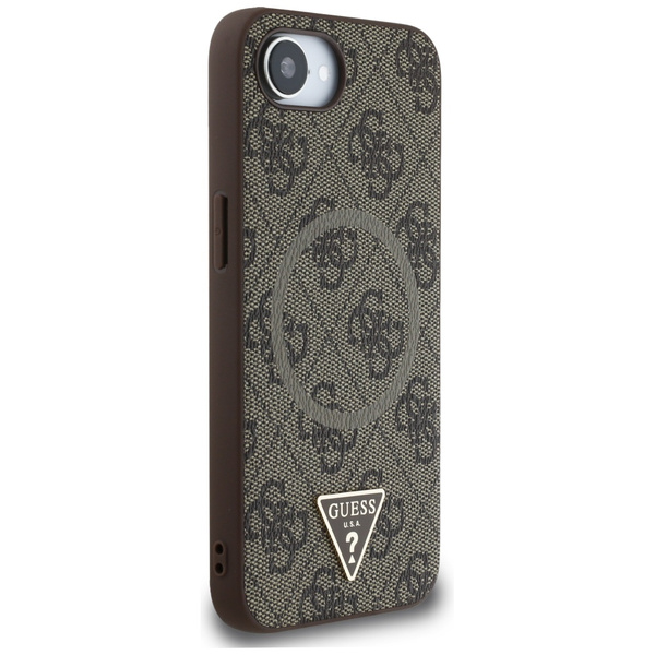 Etui Guess 4G Ring Triangle Logo MagSafe do iPhone 16e brązowy