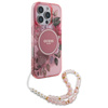 Guess GUHMP16LHFWBRCESP iPhone 16 Pro 6.3" różowy/pink hardcase IML Flowers With Pearl Strap MagSafe