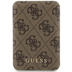 Guess Powerbank indukcyjny 15WGUPB5FP4EMGW 5000mAh brązowy/brown 4G Leather Metal Logo MagSafe