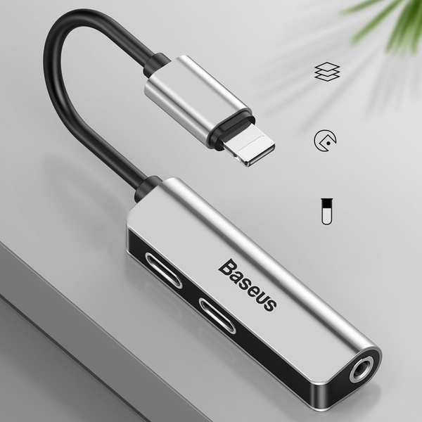 Baseus Audio Converter L52 adapter przejściówka z Lightning na 2x Lightning + mini jack 3.5mm czarny (CALL52-01)