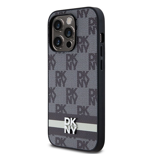 DKNY DKHCP14LPCPTSSK iPhone 14 Pro6.1" czarny/black hardcase Leather Checkered Mono Pattern & Printed Stripes